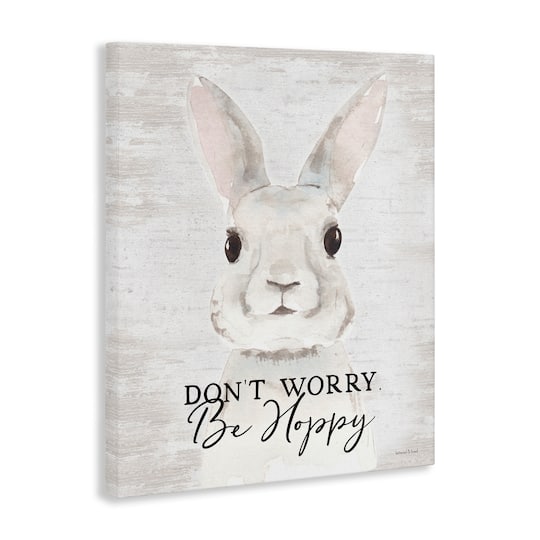 Stupell Industries Don't Worry Be Hoppy Easter Bunny Rabbit Pun Canvas Wall Art
